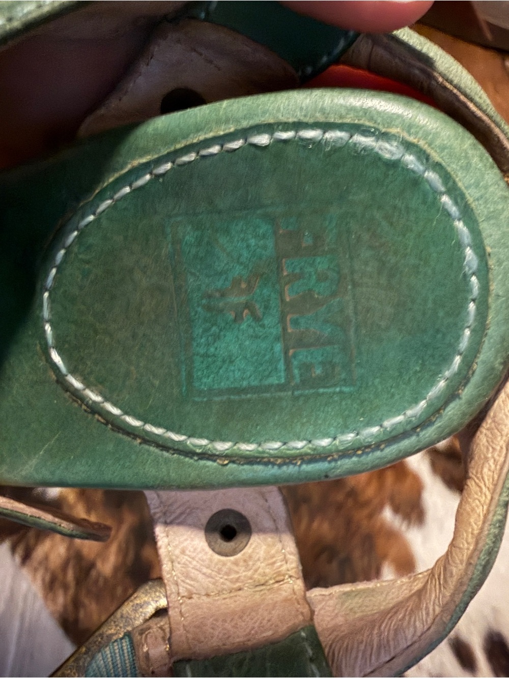 Frye Green Leather Platform Sandals with Wooden Stacked Heels - Picture 3 of 5